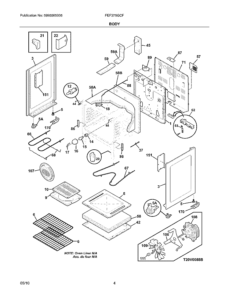 BODY Diagram and Parts List for FEF375GCF  Frigidaire Range