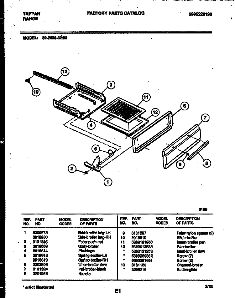 BROILER DRAWER PARTS Diagram and Parts List for 32-2639-00-06  Tappan Range