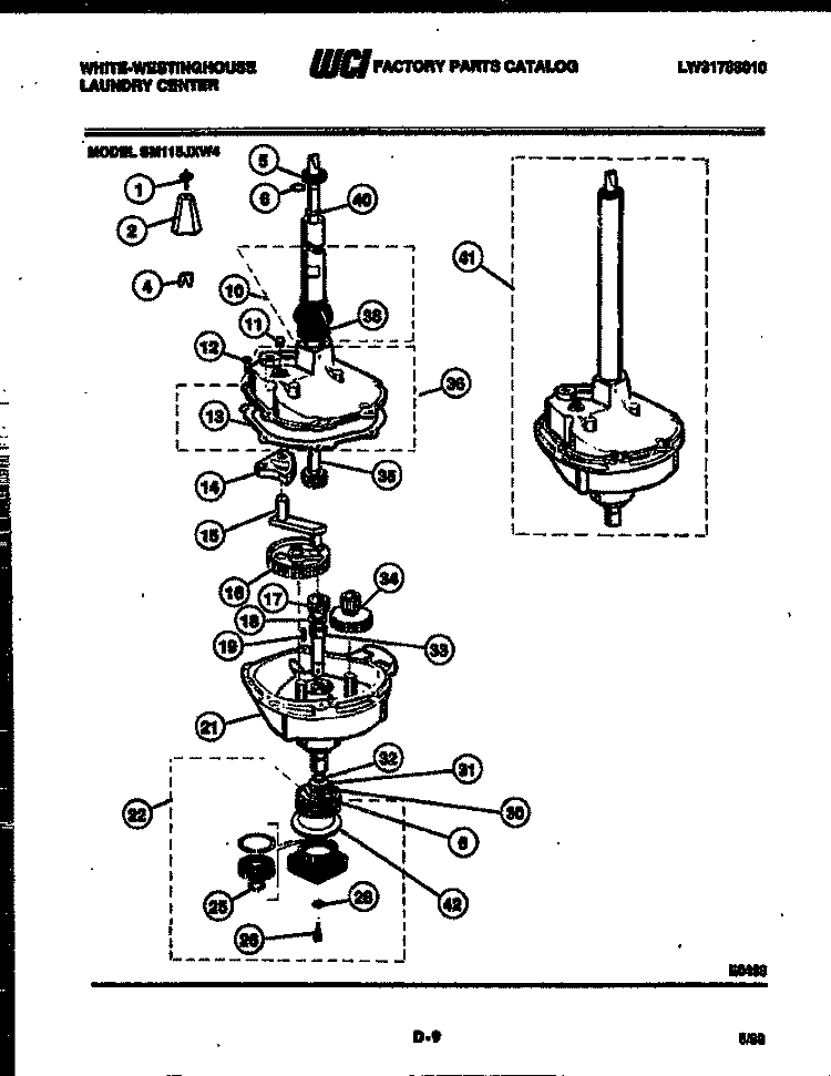 TRANSMISSION PARTS Diagram and Parts List for SM115JXD4  Frigidaire Washer
