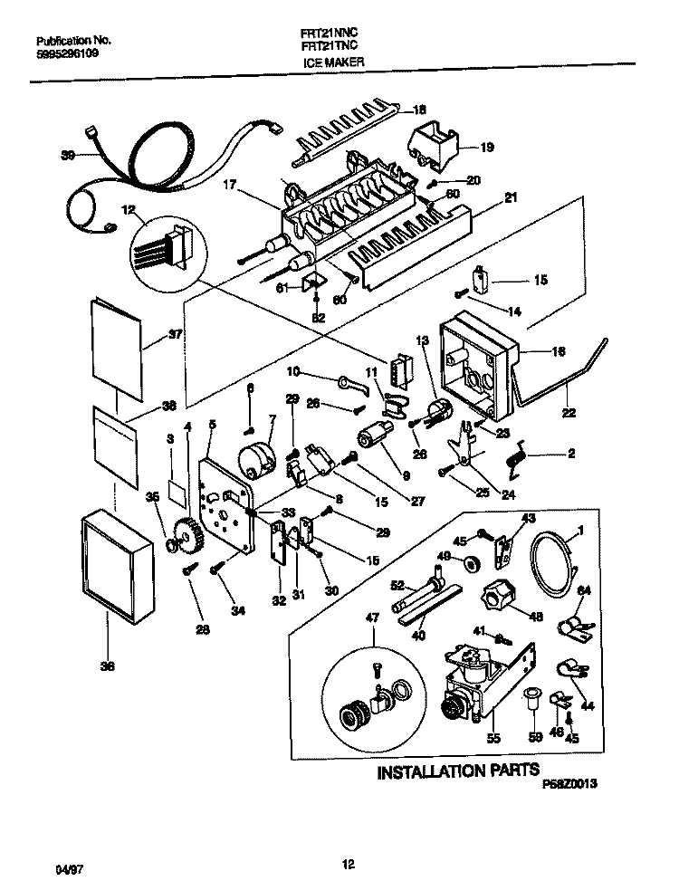 ICE MAKER Diagram and Parts List for FRT21NNCW5  Frigidaire Refrigerator