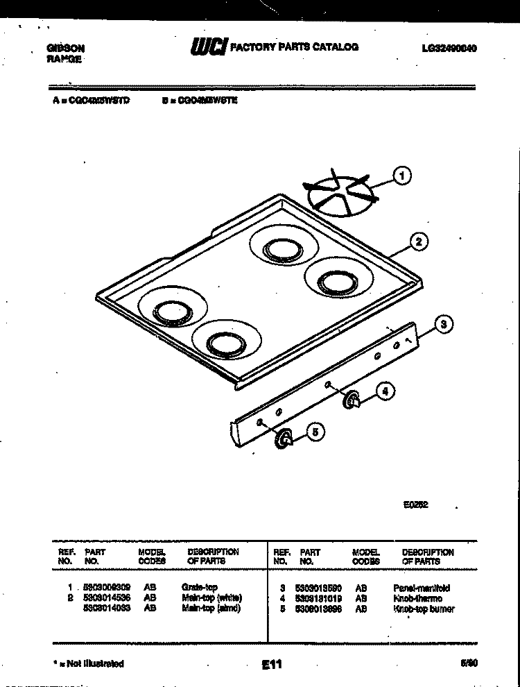 COOKTOP PARTS Diagram and Parts List for CGC4M5WSTE  Gibson Range