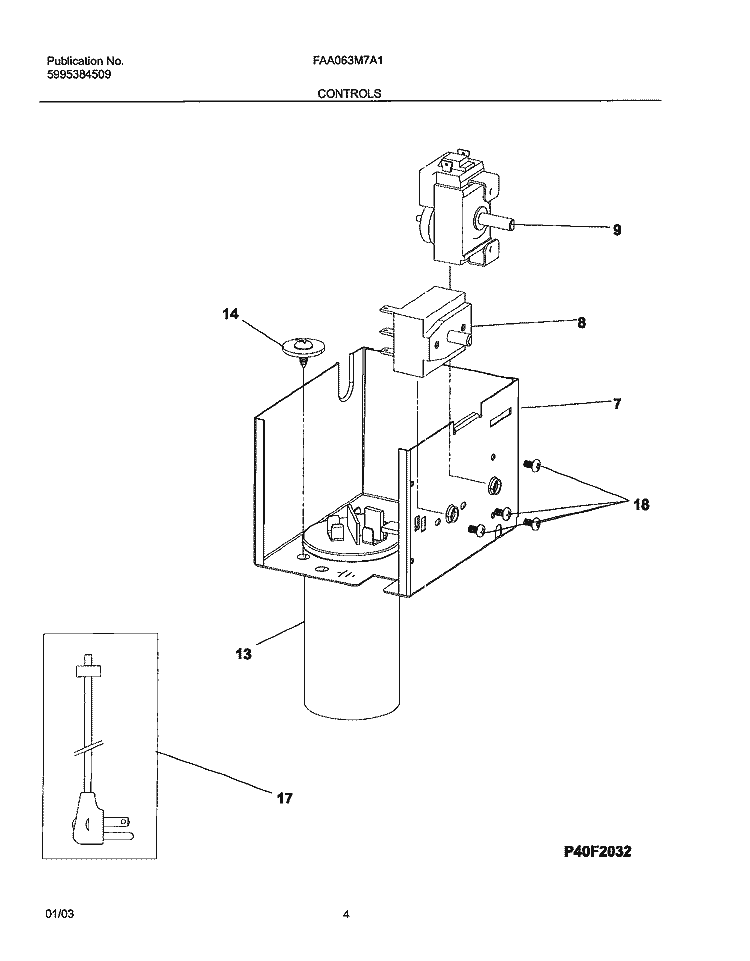 CONTROLS Diagram and Parts List for FAA063M7A1  Frigidaire Air Conditioner