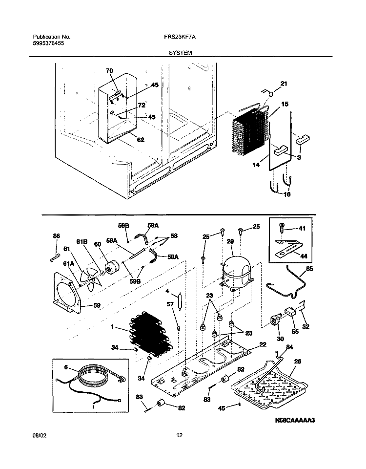 SYSTEM Diagram and Parts List for FRS23KF7AB6  Frigidaire Refrigerator