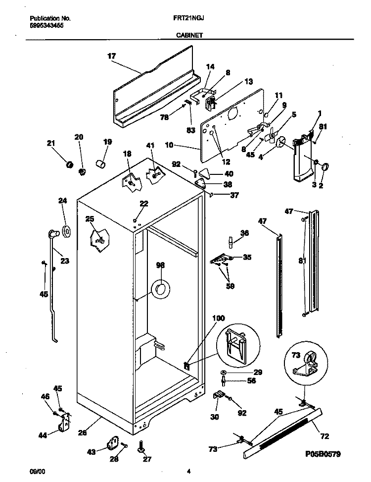 CABINET Diagram and Parts List for FRT21NGJB3  Frigidaire Refrigerator