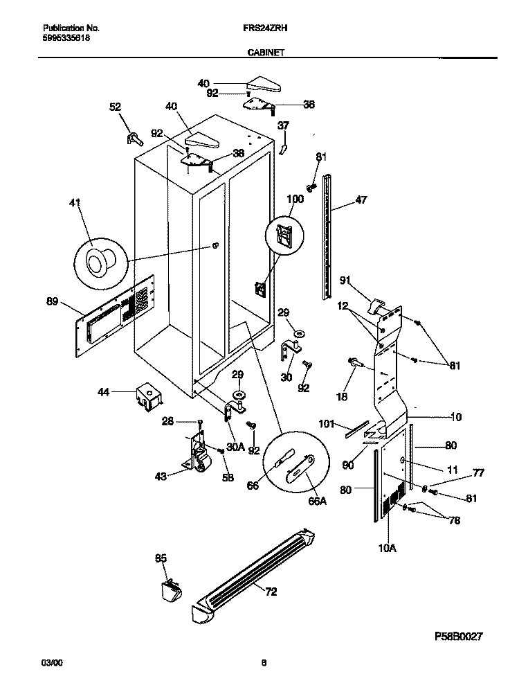 CABINET Diagram and Parts List for FRS24ZRHB3  Frigidaire Refrigerator