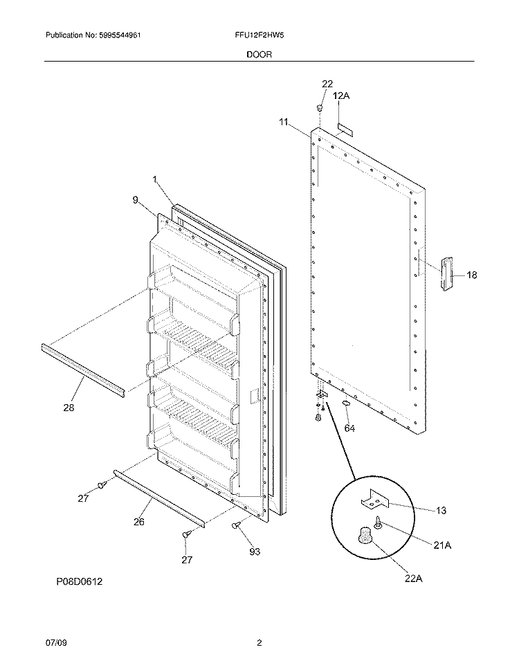 DOOR Diagram and Parts List for FFU12F2HW5  Frigidaire Freezer
