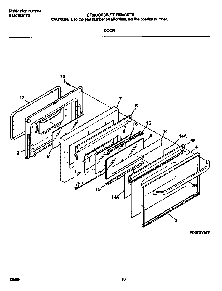 DOOR Diagram and Parts List for FEF369CGTB  Frigidaire Range