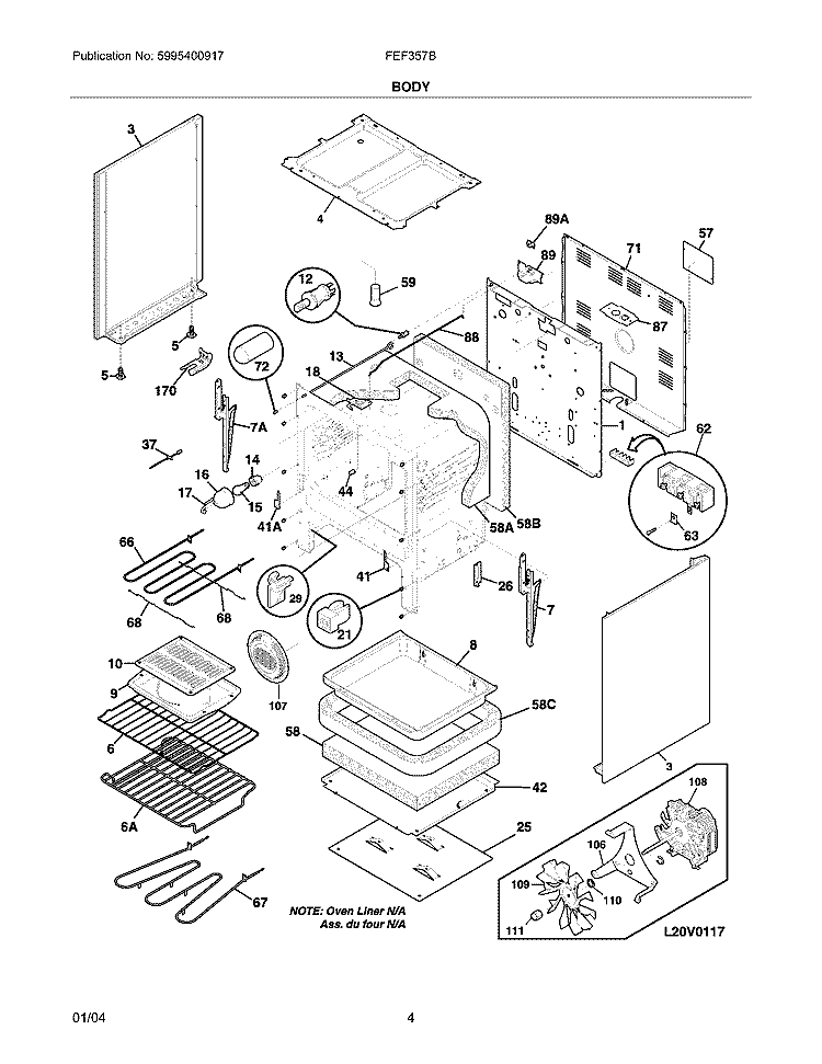 BODY Diagram and Parts List for FEF357BSE  Frigidaire Range