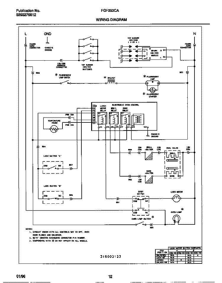 WIRING DIAGRAM Diagram and Parts List for FGF353CASB  Frigidaire Range