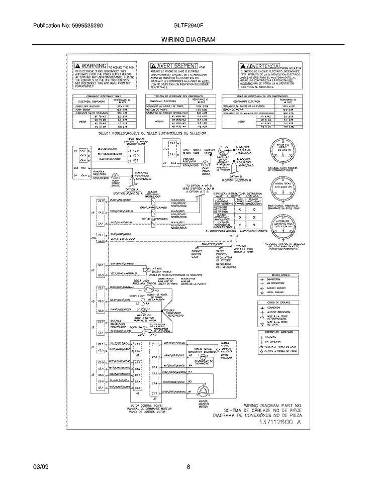 WIRING DIAGRAM Diagram and Parts List for GLTF2940FS2  Frigidaire Washer