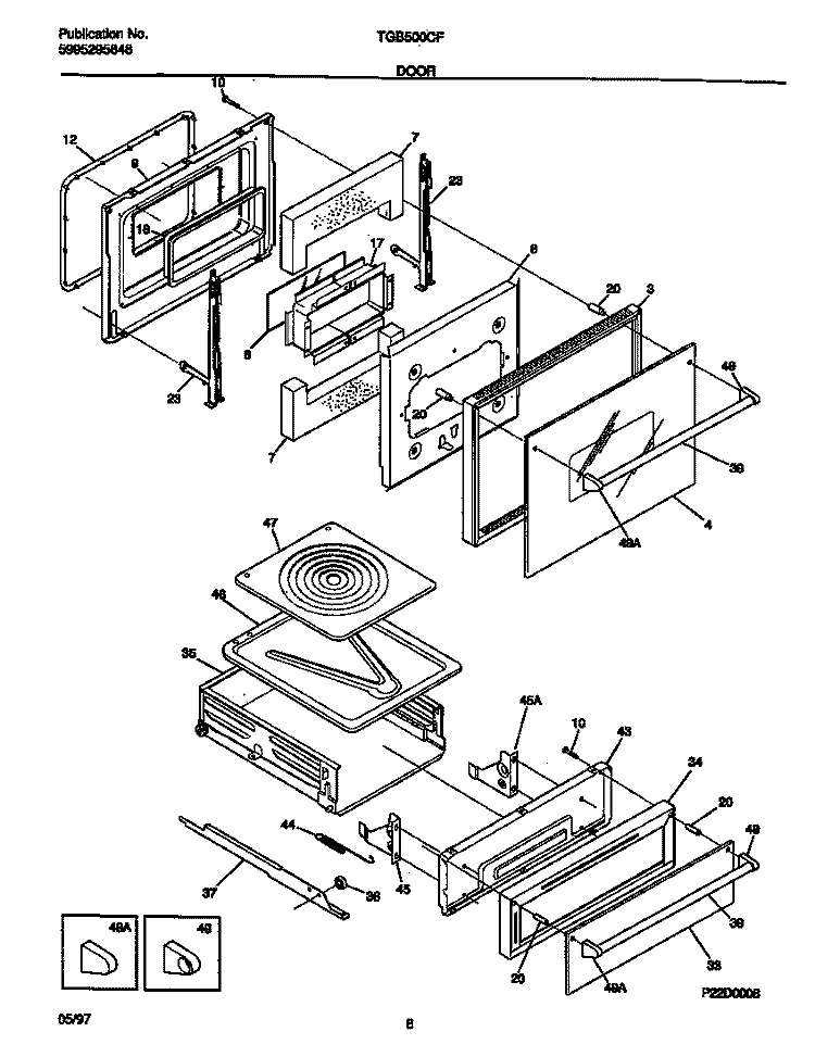 DOOR Diagram and Parts List for TGB500CFB1  Tappan Wall Oven