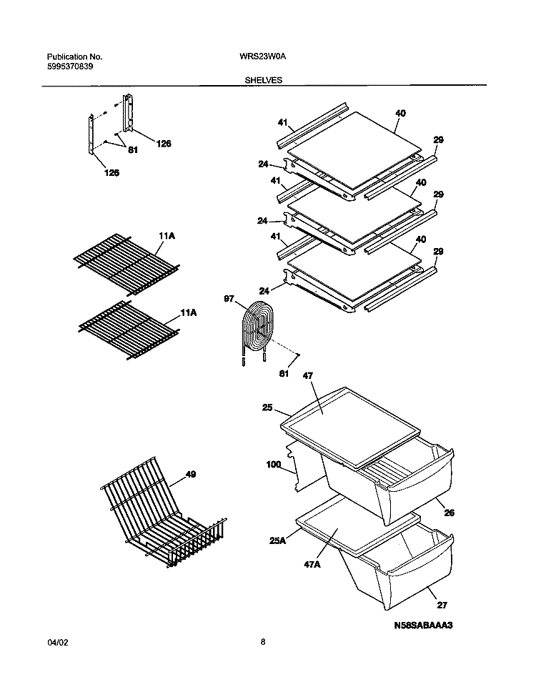 SHELVES Diagram and Parts List for WRS23W0AQ3  Westinghouse Refrigerator
