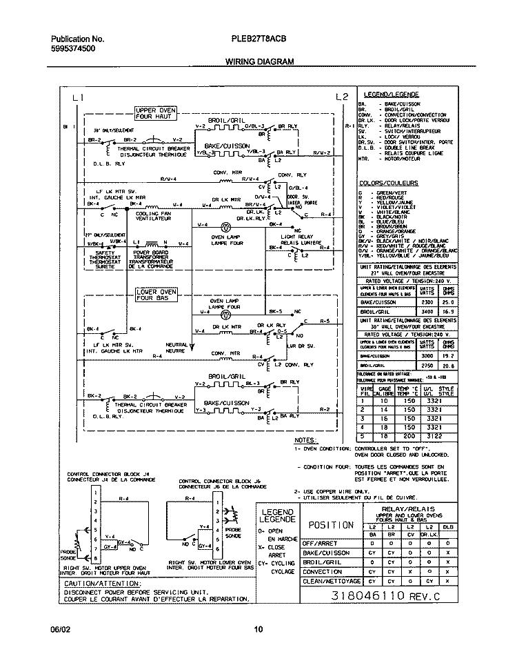WIRING DIAGRAM Diagram and Parts List for PLEB27T8ACB  Frigidaire Wall Oven