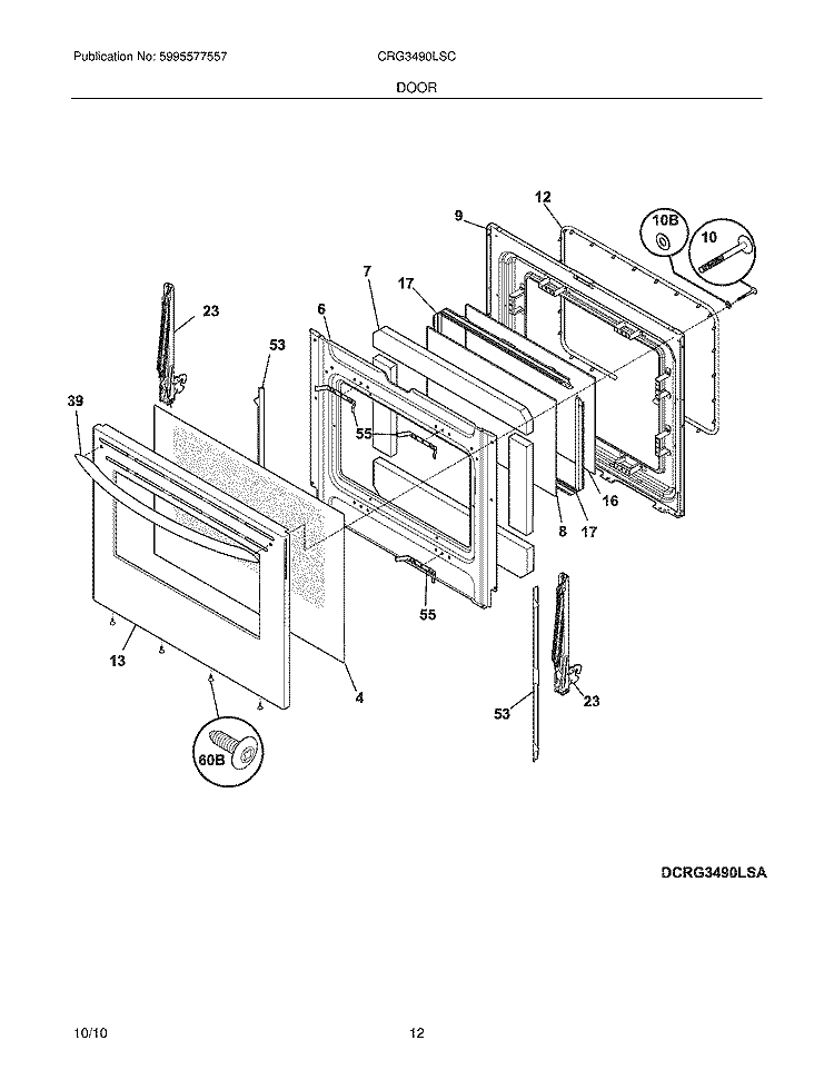 DOOR Diagram and Parts List for CRG3490LSC  Crosley Range