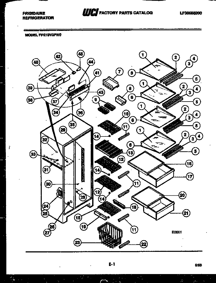 SHELVES AND SUPPORTS Diagram and Parts List for FPE19V3FA0  Frigidaire Refrigerator