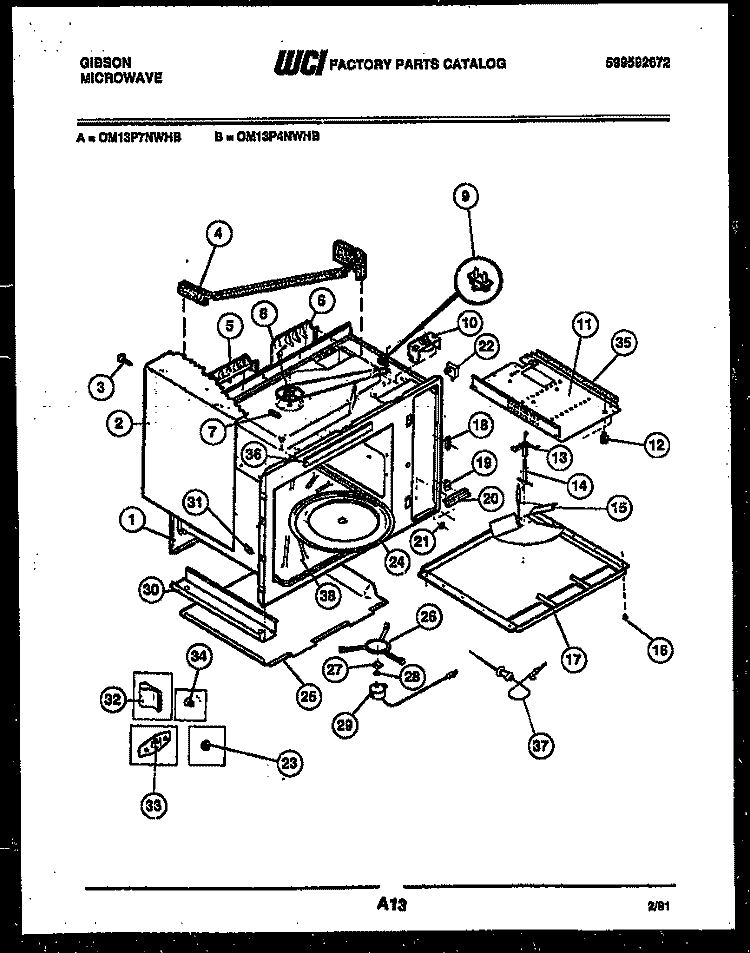 BODY PARTS Diagram and Parts List for OM13P7NWHB  Gibson Microwave