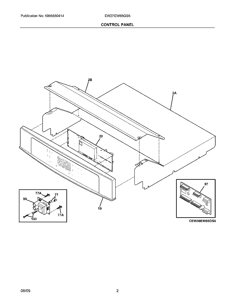 CONTROL PANEL Diagram and Parts List for EW27EW65GS5  Electrolux Wall Oven