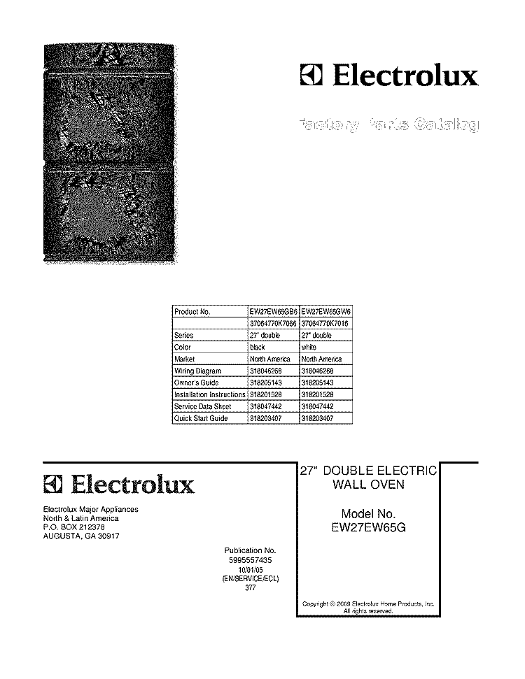 COVER Diagram and Parts List for EW27EW65GB6  Electrolux Wall Oven