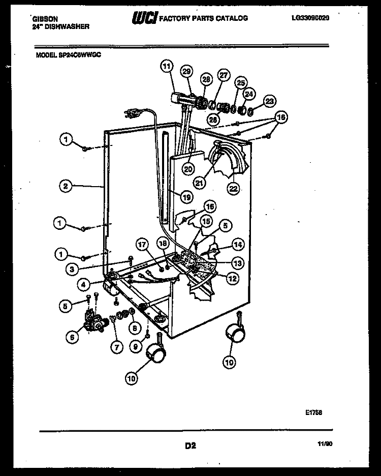 CABINET PARTS Diagram and Parts List for SP24C6WWGC  Gibson Dishwasher