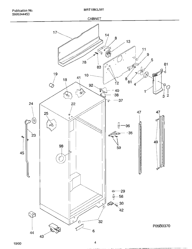 CABINET Diagram and Parts List for MRT18N3JW1  Uni Refrigerator