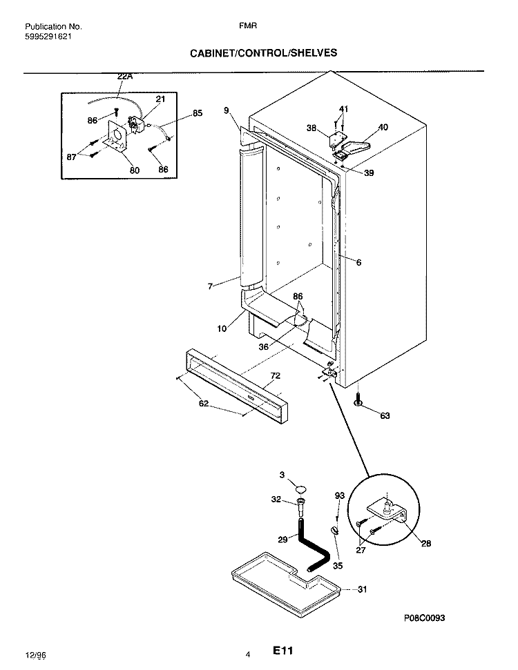 CABINET / CONTROL / SHELVES Diagram and Parts List for FMR4  Electrolux Freezer