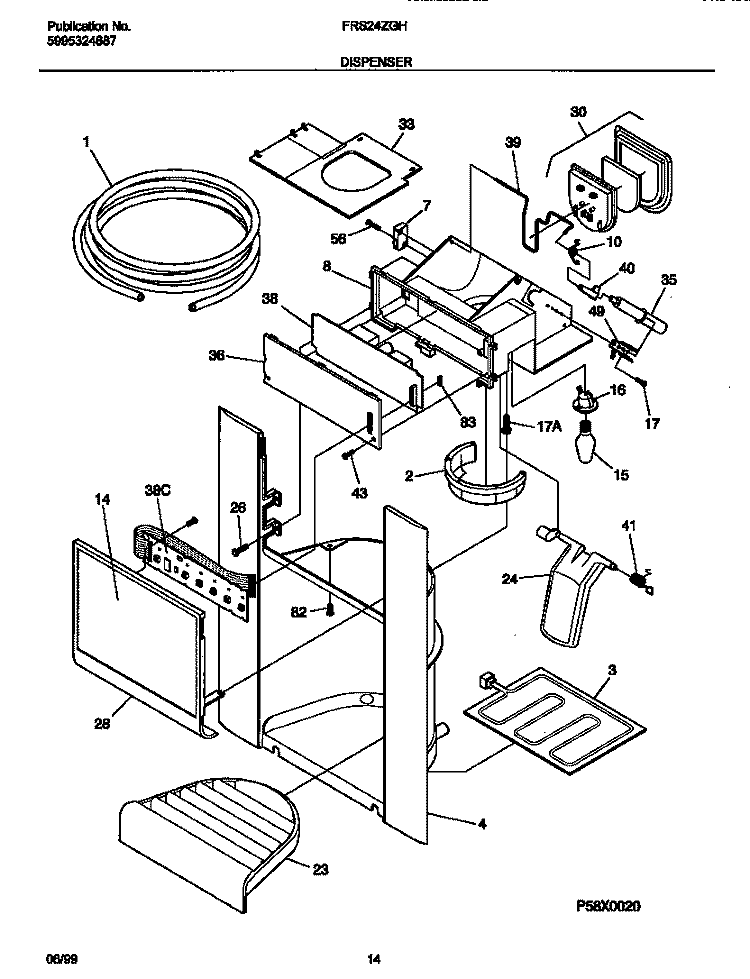 ICE DISPENSER Diagram and Parts List for FRS24ZGHD0  Frigidaire Refrigerator