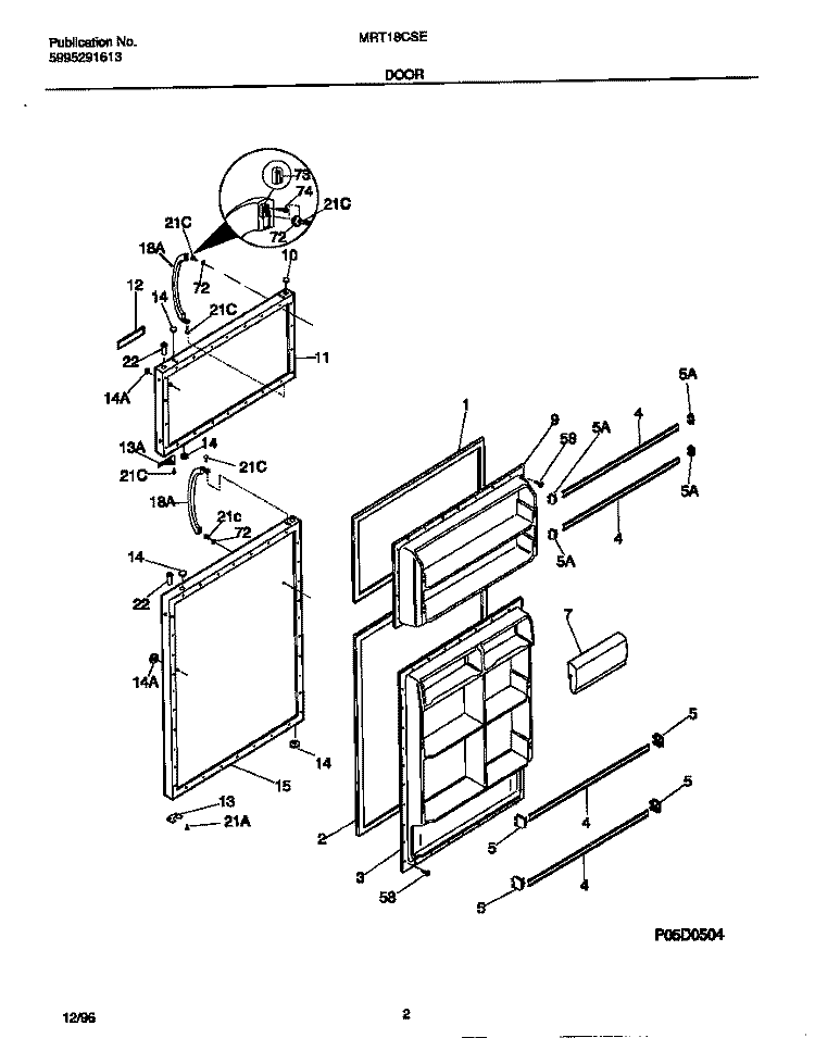 DOOR Diagram and Parts List for MRT18CSED1  Frigidaire Refrigerator