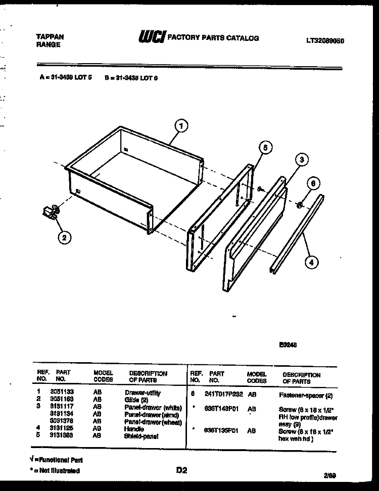 DRAWER PARTS Diagram and Parts List for 31-3438-66-05  Tappan Range