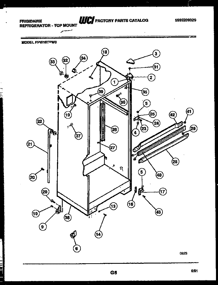 CABINET PARTS Diagram and Parts List for FPW18TPL0  Frigidaire Refrigerator