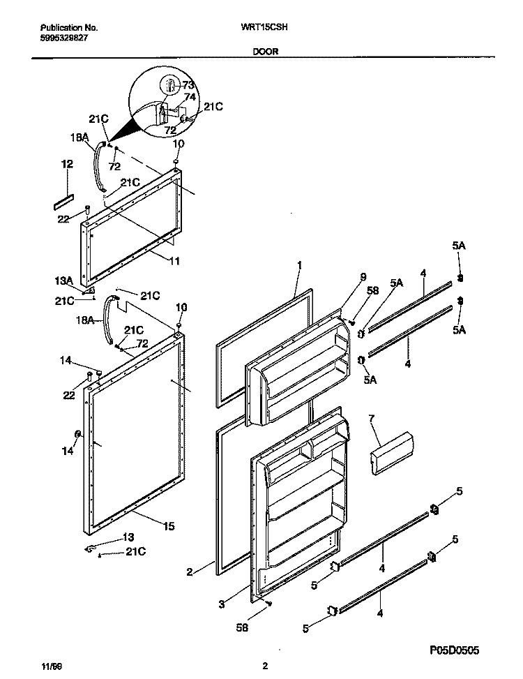 DOORS Diagram and Parts List for WRT15CSHD1  Frigidaire Refrigerator