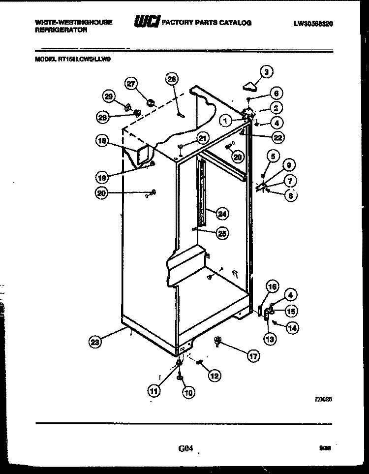 CABINET PARTS Diagram and Parts List for RT156LCH0  Frigidaire Refrigerator