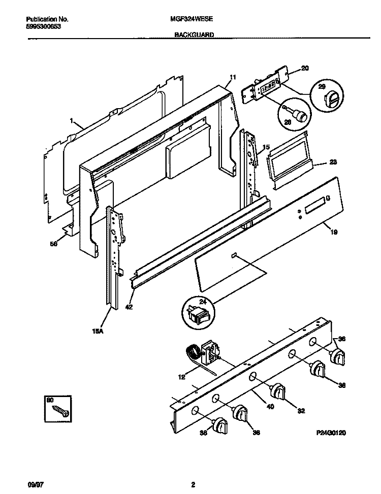 BACKGUARD Diagram and Parts List for MGF324WESE  Frigidaire Range