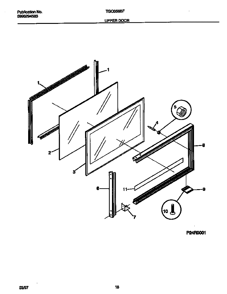 UPPER DOOR Diagram and Parts List for TGO356BFWB  Tappan Range