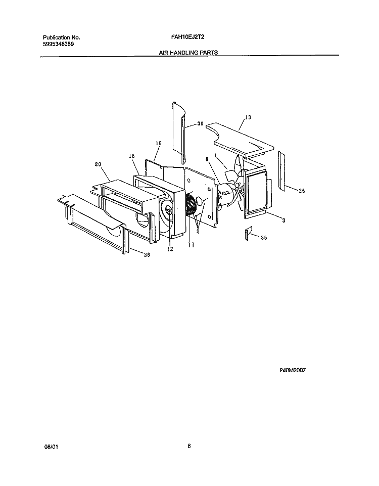 AIR HANDLING PARTS Diagram and Parts List for FAH10EJ2T2  Frigidaire Air Conditioner
