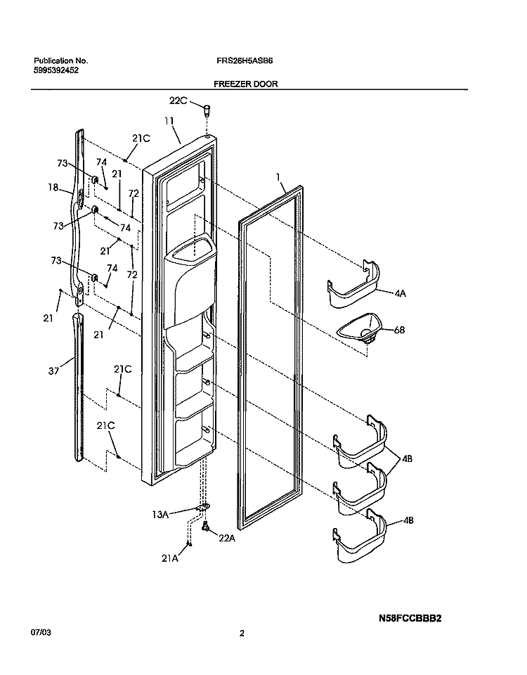 FREEZER DOOR Diagram and Parts List for FRS26H5ASB6  Frigidaire Refrigerator