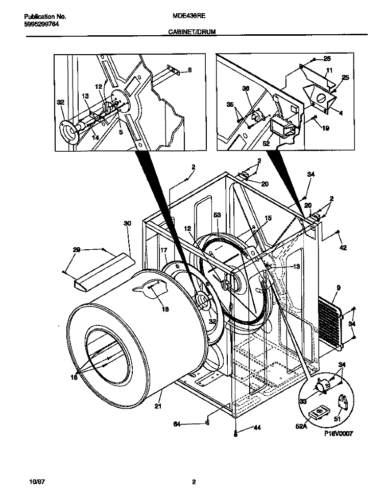 CABINET / DRUM Diagram and Parts List for MDE436RED1  Frigidaire Dryer