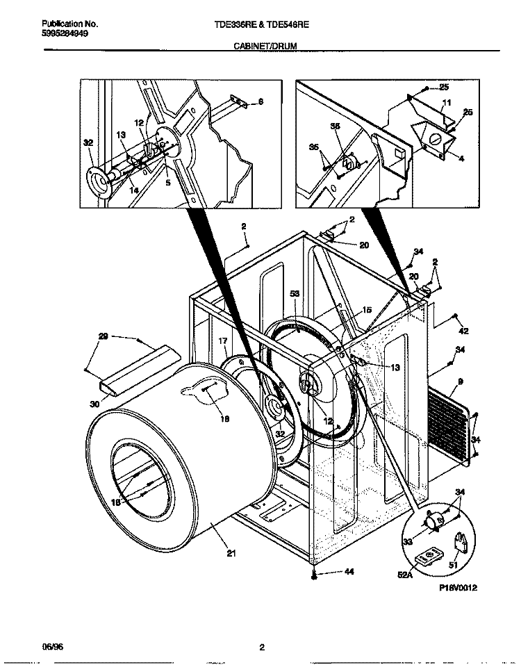 CABINET / DRUM Diagram and Parts List for TDE336REW0  Tappan Dryer