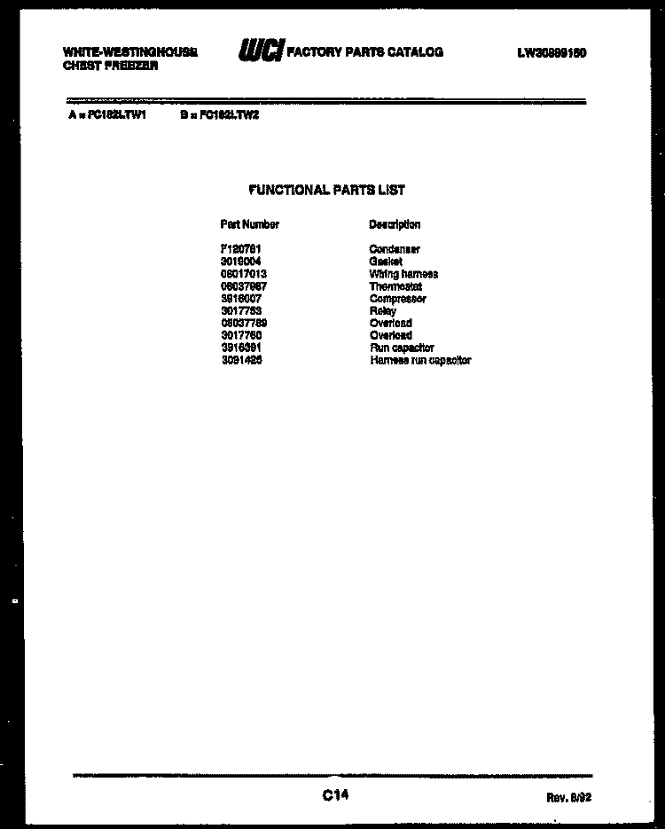 CABINET PARTS Diagram and Parts List for RT193LCW0  Frigidaire Refrigerator