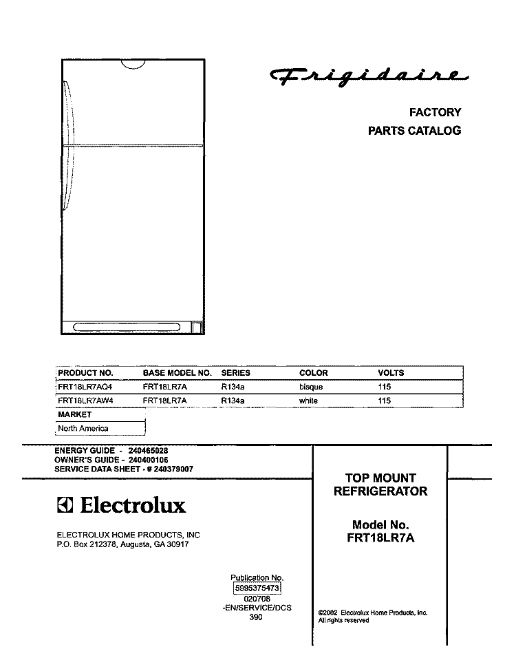 COVER Diagram and Parts List for FRT18LR7AQ4  Frigidaire Refrigerator