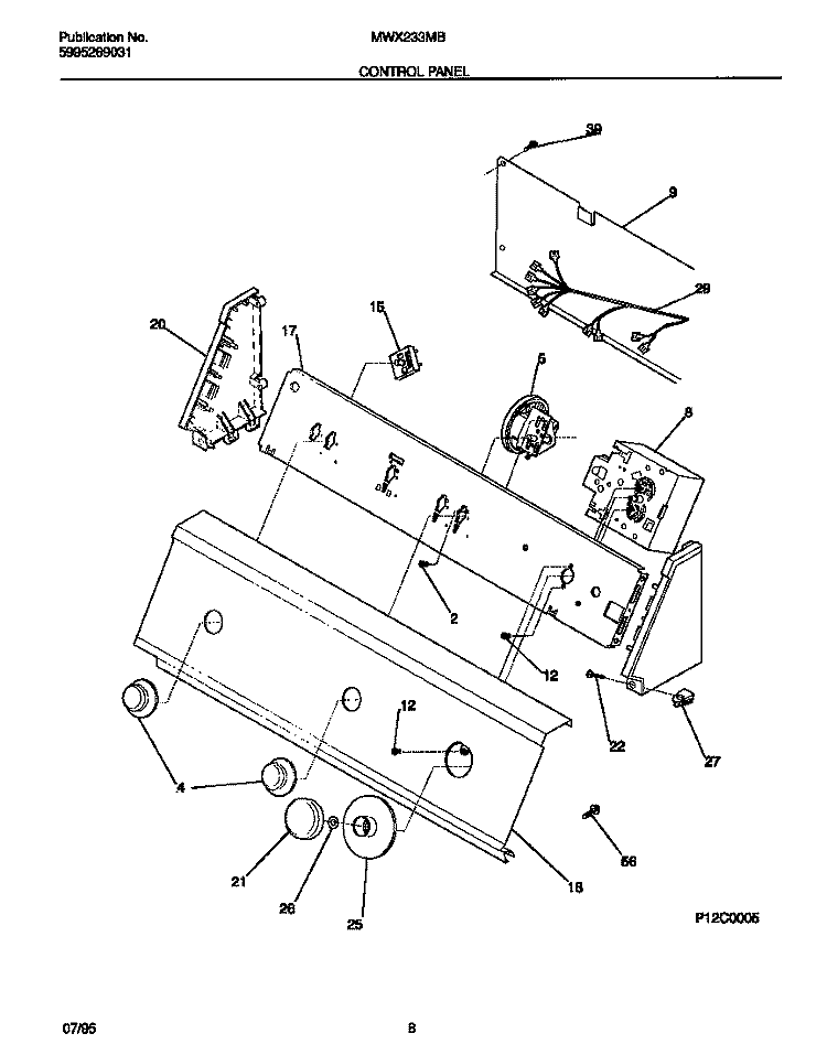 CONTROL PANEL Diagram and Parts List for MWX233MBD2  Frigidaire Washer