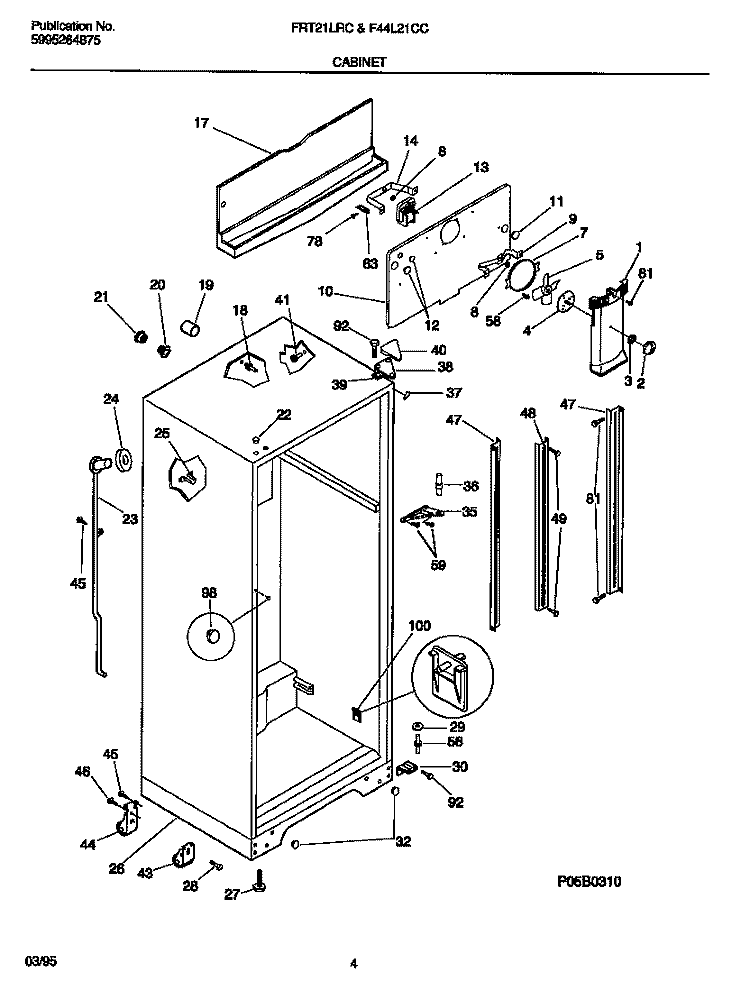 CABINET Diagram and Parts List for F44L21CCD0  Frigidaire Refrigerator