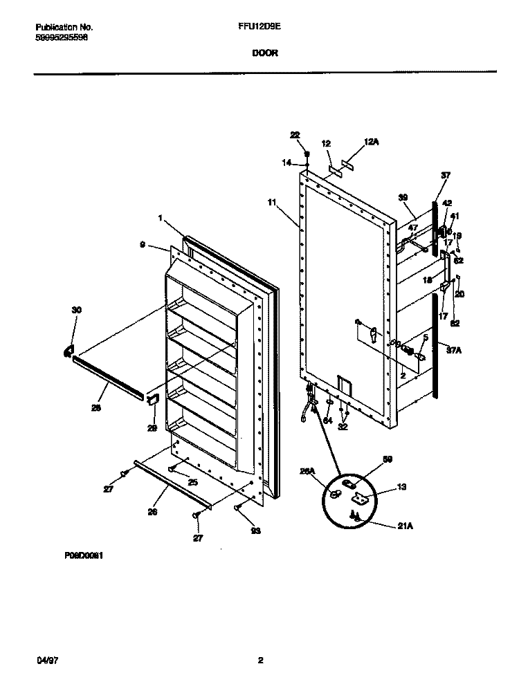 DOOR Diagram and Parts List for FFU12D9EW1  Frigidaire Freezer