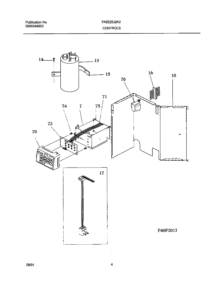 CONTROLS Diagram and Parts List for FAS225J2A2  Frigidaire Air Conditioner