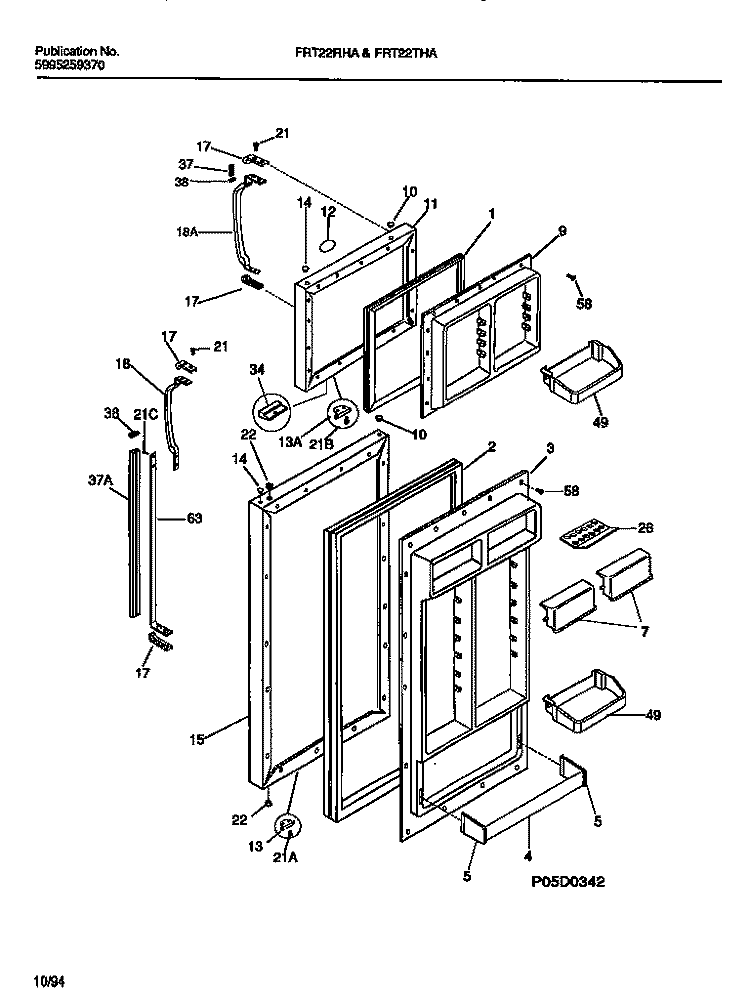 DOOR SECTION Diagram and Parts List for FRT22RHAD1  Frigidaire Refrigerator