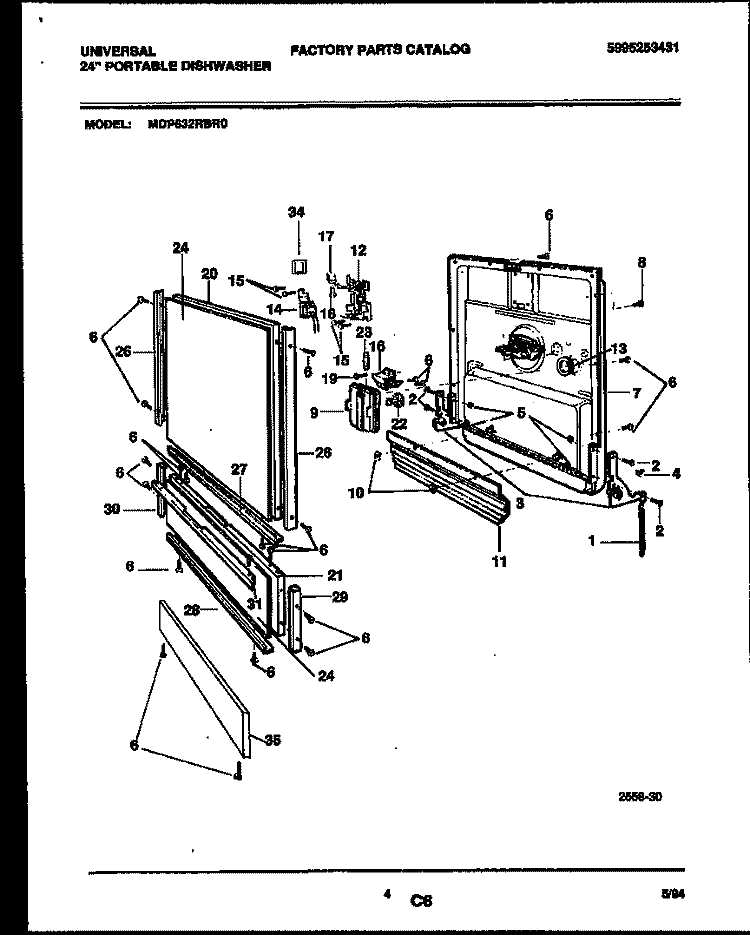 DOOR PARTS Diagram and Parts List for MDP632RBR0  Frigidaire Dishwasher