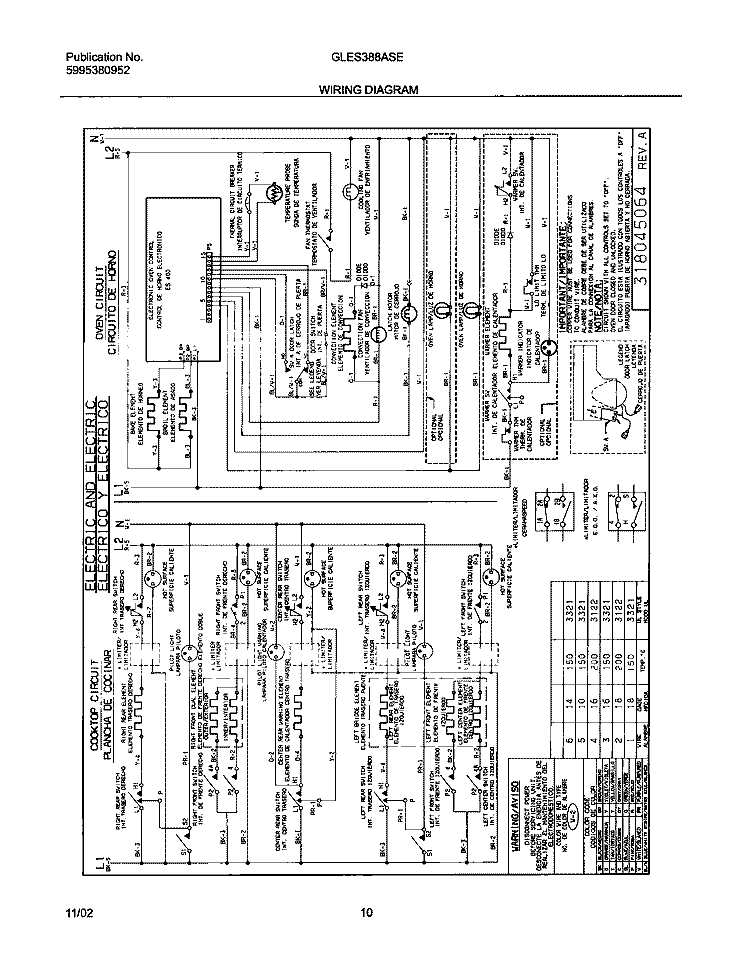 WIRING DIAGRAM Diagram and Parts List for GLES388ASE  Frigidaire Range