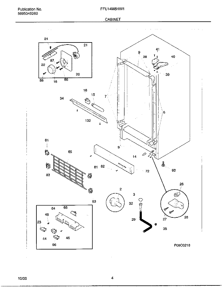 CABINET Diagram and Parts List for FFU14M8HW1  Frigidaire Freezer
