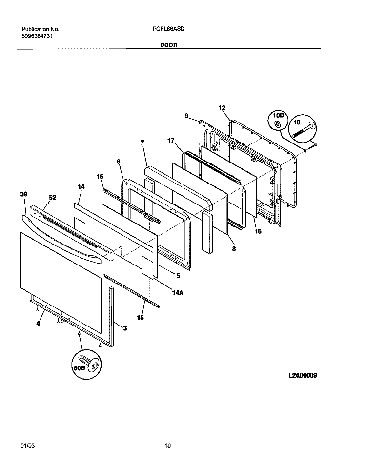 DOOR Diagram and Parts List for FGFL66ASD  Frigidaire Range
