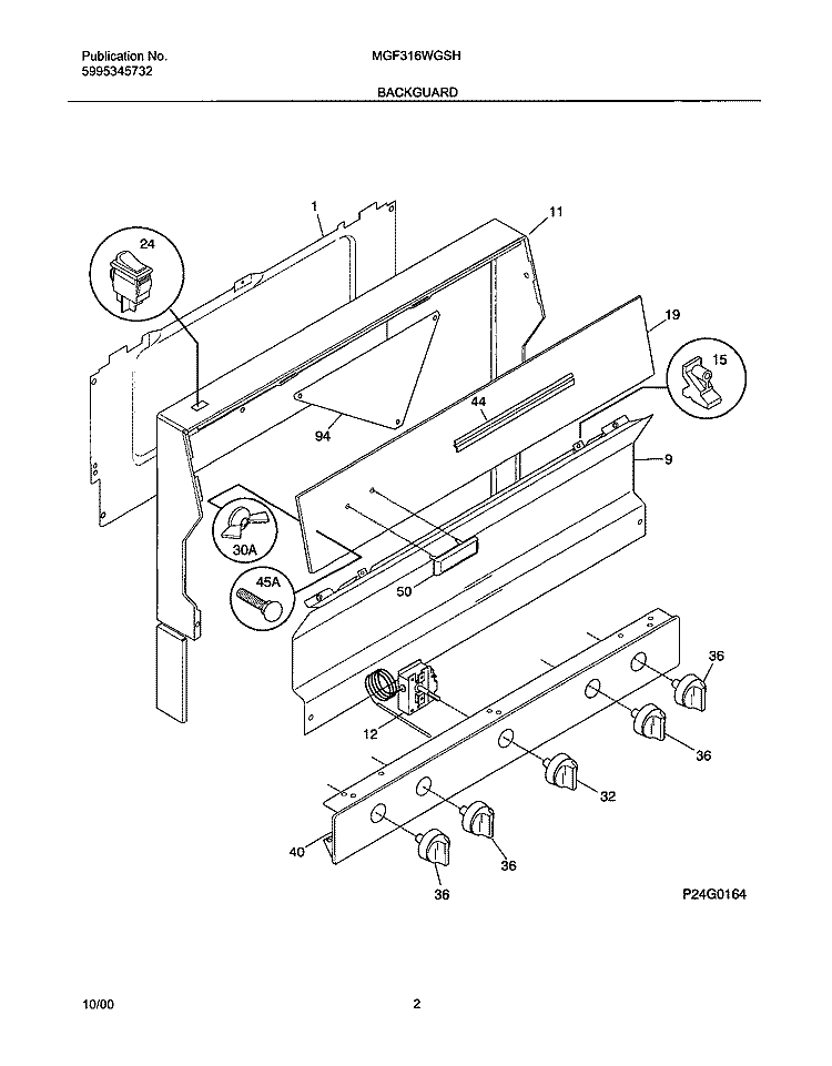 BACKGUARD Diagram and Parts List for MGF316WGSH  Uni Range