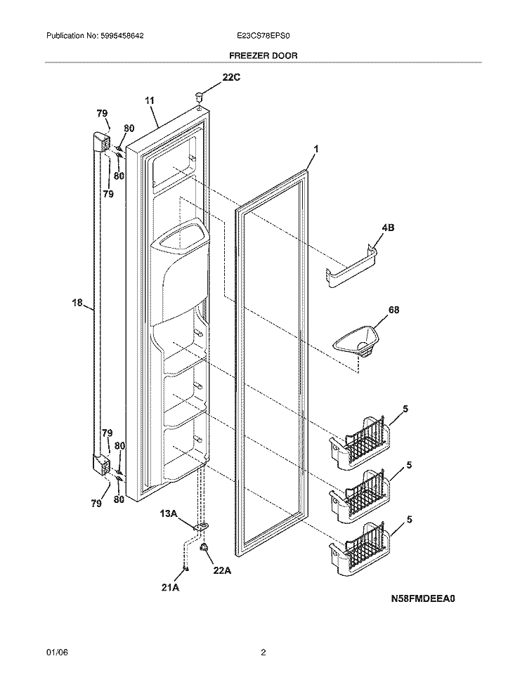 FREEZER DOOR Diagram and Parts List for E23CS78EPS0  Electrolux Refrigerator